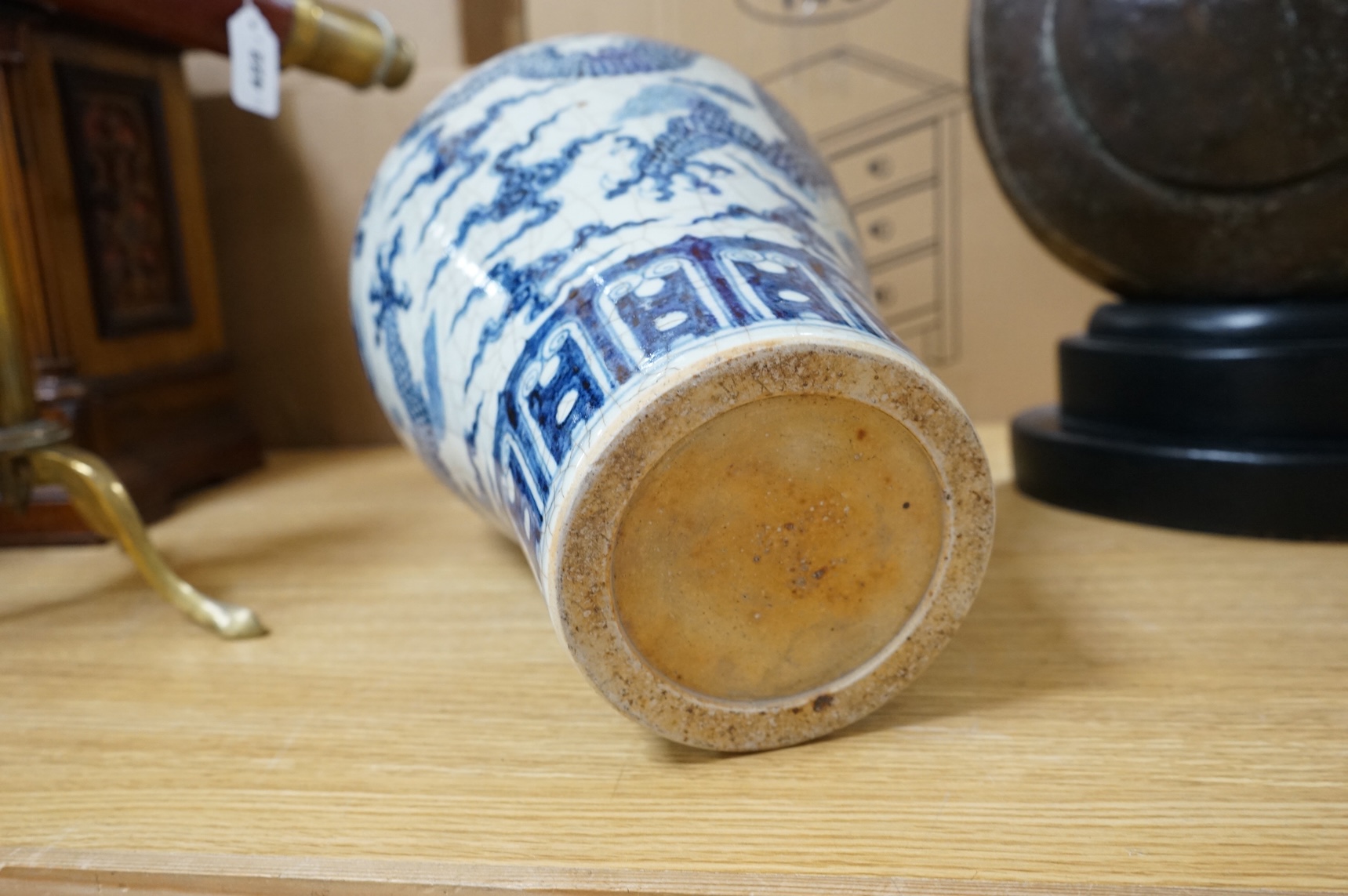 A large Chinese blue and white ‘dragon’ meiping, 42.5cm
